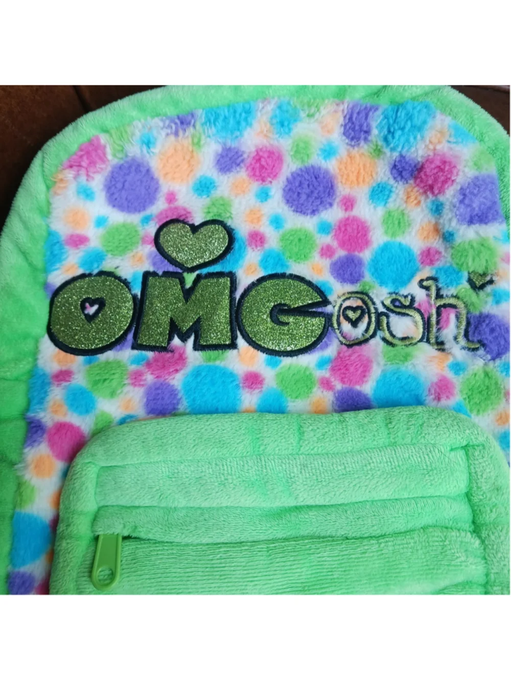 Pack Mates Kids Plush Backpack Bright Green OMGosh Zip Pouch Youth